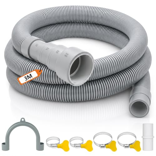 Ablaufschlauch Verlängerung, 1/1,5/2/3m Abwasserschlauch, Ablaufschlauch Spülmaschine Universal, inkl Schlauchverbinder und Schlauchschellen, für Waschmaschine Geschirrspüler (3m / 6 Zubehörteile)