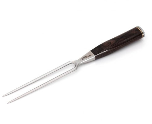 KAI Tenedor para carne Shun Premier Tim Mälzer, puntas de 16,5 cm - Acero inoxidable de alta calidad resistente a la corrosión - Mango de madera de Pakka marrón medio - Hecho en Japón