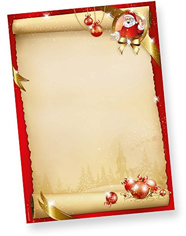 Santa Claus Briefpapier Weihnachten (250 Blatt) Weihnachtsbriefpapier A4 mit Weihnachtsmann