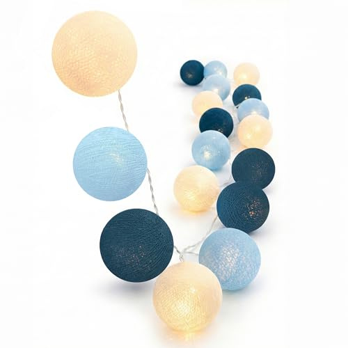 CREATIVECOTTON LED Lichterkette mit Cotton Balls inkl. Timer und Dimmer (Ocean, 20 Kugeln)