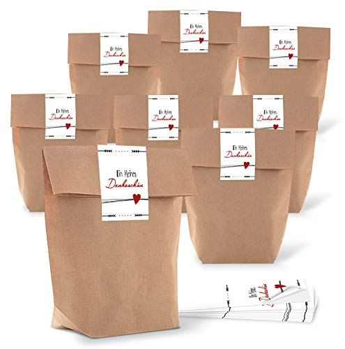 Logbuch-Verlag 25 Geschenktüten Dankeschön 16,5 x 26 x 6,5 cm Danke Verpackung Geschenkbeutel Papiertüte braun weiß rot