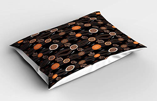 ABAKUHAUS aborigeno Federe Cuscini Stampata, Waves Dots e Boomerang, Decorativo e Dimensioni Standard, 75 cm x 50 cm, Grigio Arancione