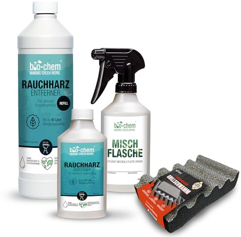 Bio-Chem - Décapant résine de fumée 1L + 500ml + éponge - nettoyant degraissant 2 en 1 Vaporisateur nettoyant résine de Grill et Barbecue - Entretien grilles de barbecues