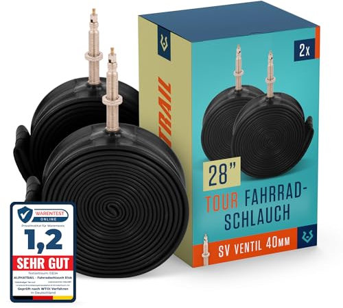 Alphatrail Fahrradschlauch Rick 28 Zoll SV Französisches Ventil 2X Set mit Mobilitätsgarantie I Kompatible Fahrradreifen Schwalbe, Continental, Conti, Michelin, Kenda & Maxxis Fahrrad Schlauch