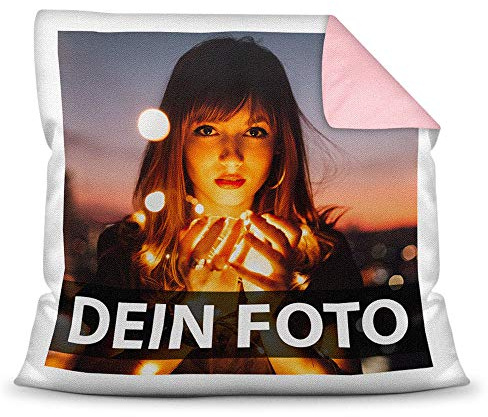 Print Royal Foto-Kissen Selbst gestalten (40 x 40 cm) - mit Foto individuell Bedruckt/Rückseite Rosa/Personalisierte Geschenk-Idee/Deko-Kissen/Kopf-Kissen inkl. Füllung