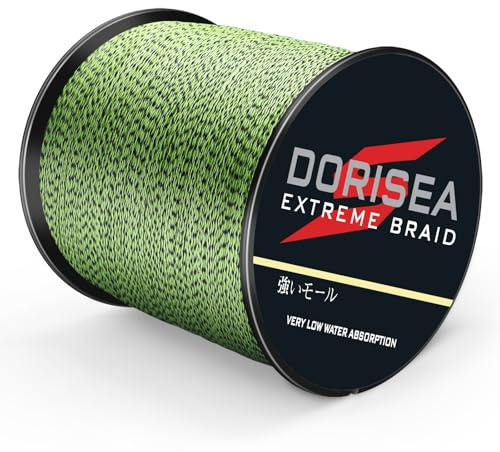 Dorisea Extreme Braid Fil de pêche tressé 100 % polyéthylène 300 m 2,7 à 250 kg Test de pêche Fil de pêche Résistant à l'abrasion Zéro étirement (Vert fluo et noir, 45,4 kg/0,55 mm)