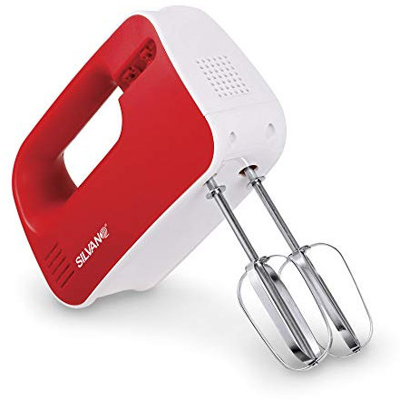 Batidora de Varillas Eléctrica con 3 Niveles de Velocidad y una Potencia de 170-200W - Función Turbo - Mango Ergonómico - Ideal para Repostería y para Montar Claras y Nata - Color Rojo y Blanco