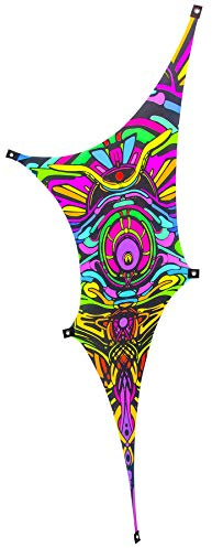 PSYWORK Schwarzlicht Segel Spandex | Dreieck S Dragon Temple II Left | 1,25 x 1,75m | UV-aktiv | Leuchtend | Wandtuch Wandbehang Stoff Neon Deko Party Tuch Tapestry Poster PSY Goa