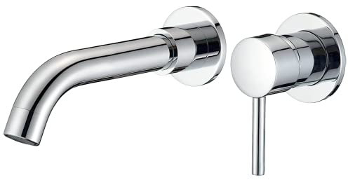 VALAZ Grifo Lavabo Cromado Empotrado | Grifo Lavabo Monomando, Mezclador Agua Fría y Caliente, Ahorro de Agua | Instalación Fácil | Latón, Inoxidable, Elegante, Redondo, Caño 15 cm, Serie Guadiana