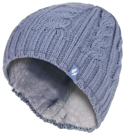 HEAT HOLDERS - Damen Innen Fleece Winter Warm Zopfmuster Beanie Strickmütze mit Umschlag