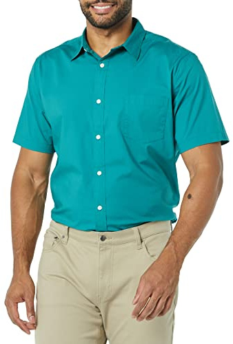 Amazon Essentials Men's Slim-Fit Short-Sleeve Poplin Shirt, Teal Blue, XL