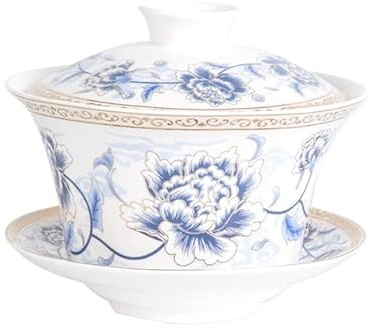 CODAO 350 ml Keramik mit großem Fassungsvermögen, Gaiwan-Porzellankunst, Vogel-Teeterrine, Blumen-Teeschale mit Untertassendeckel-Kit , Teeset, Trinkgeschirr