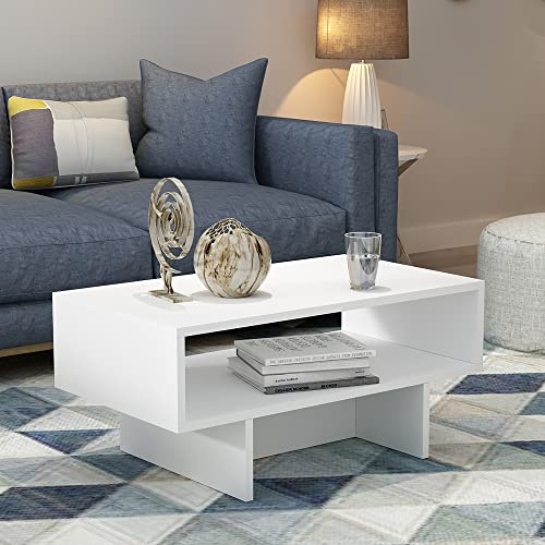 [en.casa] Couchtisch Mjölby Beistelltisch 36.4 x 80 x 45 cm Wohnzimmer Tisch rechteckig Sofatisch Weiß