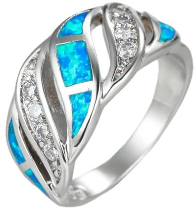 Boho Männlich Weiblich Blauer Opal Stein Ring Charme Silber Farbe Kristall Verlobungsring Nette Braut Geometrische Eheringe Für Frauen