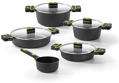 BRA Daily Pro Batería 9 Piezas Aluminio Fundido, Antiadherente tricapa, sin PFOA, apta para todo tipo de cocinas e inducción