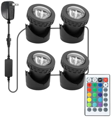 Farbige Teichlichter mit Timer, RGB-Brunnenlichter, Unterwasserlicht, IP68 wasserdicht, dimmbar, für den Außenbereich, Landschaftsbeleuchtung, Aquarium, Teichbrunnen, Garten (4 Lichter)