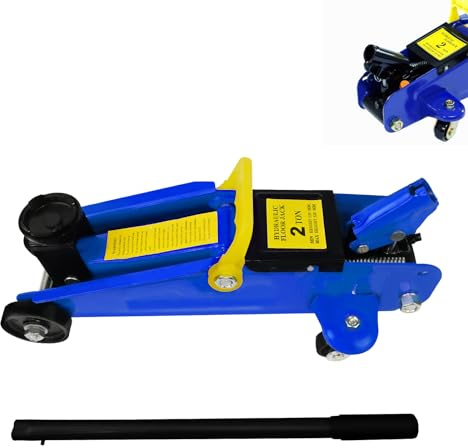 Gato hidráulico de 2 toneladas, altura de elevación de 135 mm hasta 320 mm para mantenimiento de vehículos y cambio de neumáticos (azul)
