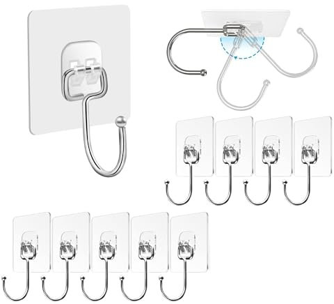 Norhogo 10 Stück Mehrzweck Hängender Wandhaken, Klebehaken Transparent Hängender Wandhaken Ohne Bohren, für Tasche Badezimmer Dusche Outdoor Küchentasse Türmantel Klebehaken
