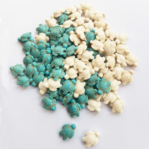 EIFOCWCY 100pcs Schildkröte Perlen Für Armbänder Kinder, Turtle Beads for Bracelets Making Kit, Synthetische Türkis Perlen für Schmuck Herstellung Halskette Armband Ohrringe Anhänger DIY Blau Weiß