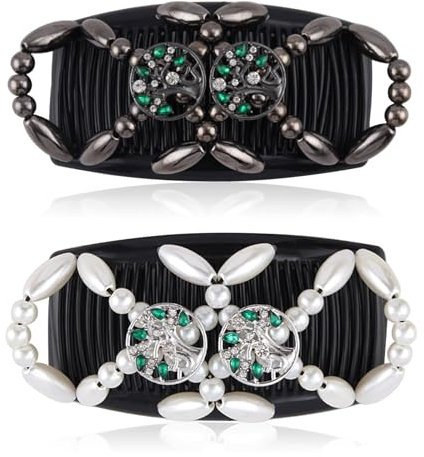 Kytpyi Haarkamm zum Stecken, Haarspangen Damen, 2 Stück Modisch Dehnbar Haarklammer für Dick oder Fein Haar, Haltbar Doppelt Haarkamm Perlen für Damen Mädchen Haarschmuck DIY Frisur(Baum)