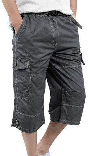 DUOLUVA Dreiviertel Cargo Hose Herren Männer Shorts Sommerhose Dunkelgrau 3XL