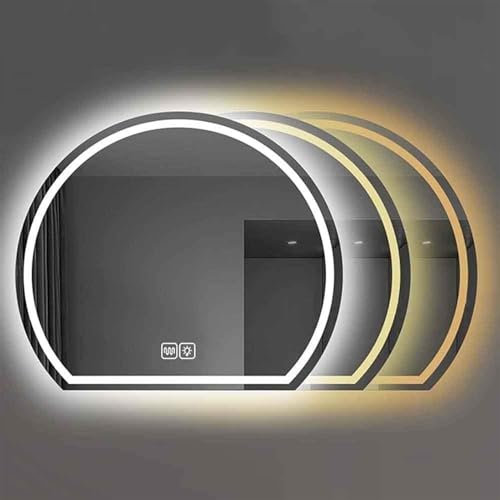 ARZEON Specchio da parete a mezzaluna, 32 pollici, specchio illuminato senza cornice, dimmerabile, specchio semicerchio per camera da letto (dimensioni: 90 cm)