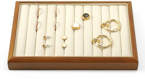 Oirlv Massivholz Ring Schmucktabletts,Stapelbar, Organizer Für Schmuck,Schmuckhalter(Cremeweiß)