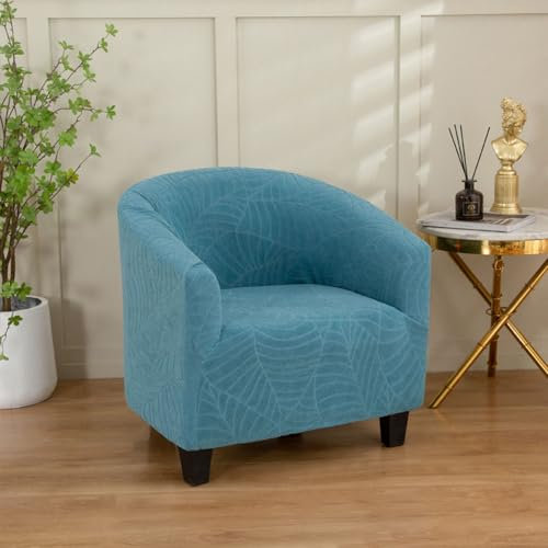Morbuy Sesselbezug Stretch, Sessel Überzug Universal Sesselhussen Waschbar Blattjacquard Sesselüberzug Hussen Cocktailsessel Clubsessel Überzug Weich, Elastisch (Hellblau)