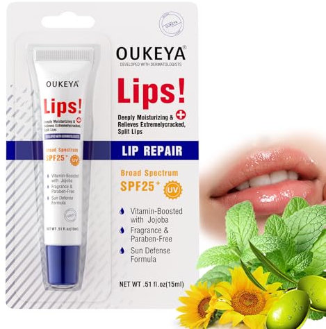 OUKEYA Baume a Levre SPF 25+, Stick Levres Solaire Protection UVA/UVB & Hydratation 24H, Lip Balm avec Huile de graines de tournesol, huile de graines de Jojoba, Menthe, Portable, 15ml