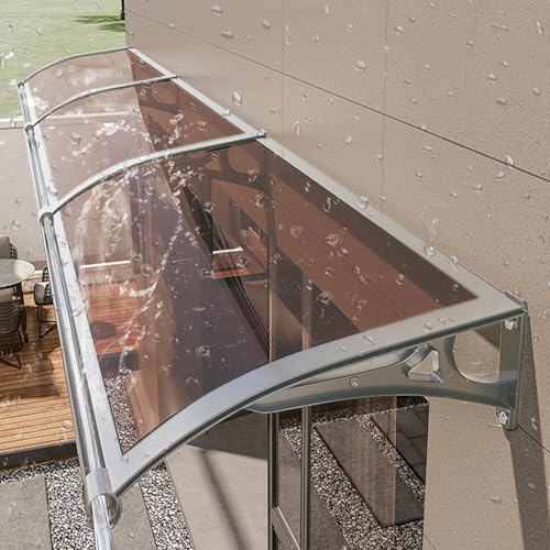 DSEWTEZXI Moderne Aluminium Marquise de Exterieur fenêtre,Extérieur Porte d'entree auvent,Polycarbonate Marquise avec évier de Guidage Protection Contre la Pluie et la Neige,Silencieux,Protection UV.
