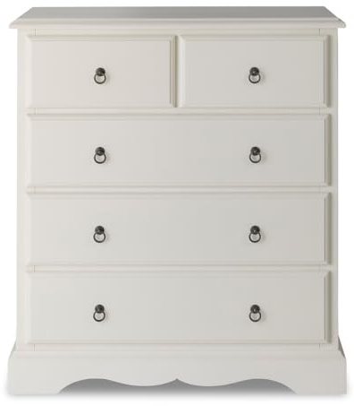 Romance Chest of Drawers | 2 Over 3 Large Antique White Chest (W90 x H105 x D42cm) | Assembled French Style Bedroom Furniture (04-02)