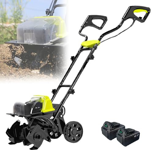 FAcoLL Electric Garden Rotavator, Cordless Tiller Cultivator Height Adjustable, 36cm Tilling Width, 18cm Tilling Depth, Garden Rototiller Tiller for Lawn, Field Soil Cultivation