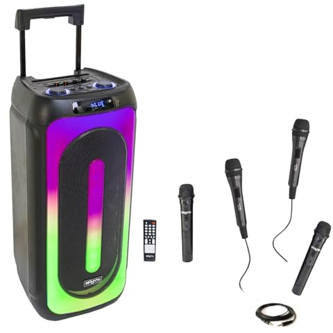 MOOVING Light & SOUND MS-MAGIC-SOUND1000 - Pack de altavoz Karaoke con batería USB, Bluetooth, 1000 W, 4 micrófonos, fiesta de regalo de cumpleaños, música DJ