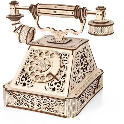 EWA Eco-Wood-Art - 3D-Holzpuzzle für Jugendliche und Erwachsene, 14+ - Retro-Telefon - DIY-Bausatz, Selbstmontage, kein Kleber erforderlich - 232 Stück