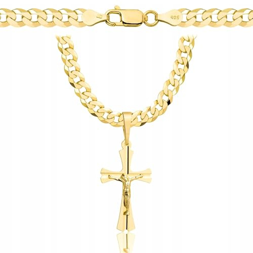 AMAR OPRAVA goldkette herren mit kreuz 585, Kette Herren 925/585 - kreuz kette herren gold 585 massiv - 5 mm, Kreuz Kette - Goldkette Kreuzkette - panzerkette gold 585