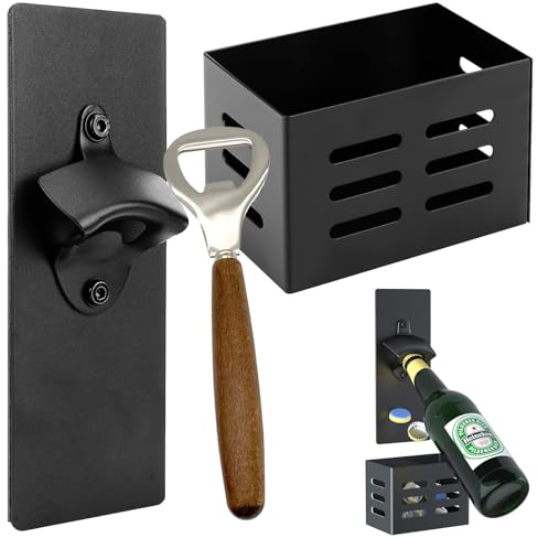 Wowlela Flaschenöffner, Wandmontage Beer Opener, Edelstahl Wandflaschenöffner mit Auffangbehälter, Bieröffner Wand, Flaschenöffner zur Bierkappenöffner, Geschenk für Männer & Bierliebhaber
