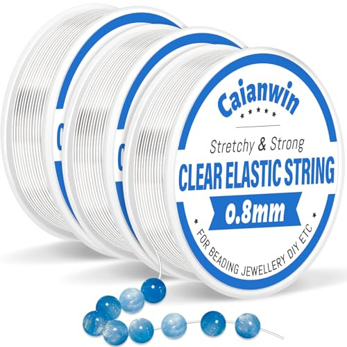 0.8mm/90m Fil Elastique pour Bracele Caianwin 3 Rouleaux Elastique pour Bracelet 0.8mm Transparen Fil pour Bracelet Perle, Fil Nylon pour Bracelets Bijoux en Perles Bricolage