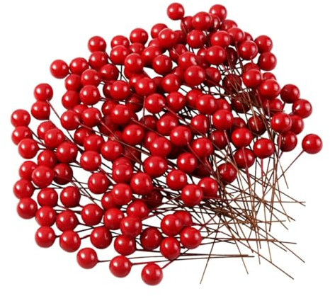 Hintyne 200 Stück Weihnachtsspieße künstliche Beeren Weihnachts Stechpalmenbeeren Schaumstoffbälle Eisendraht rote Bälle Kaffeestiel Kranzherstellung Zubehör Weihnachtsparty Dekoration