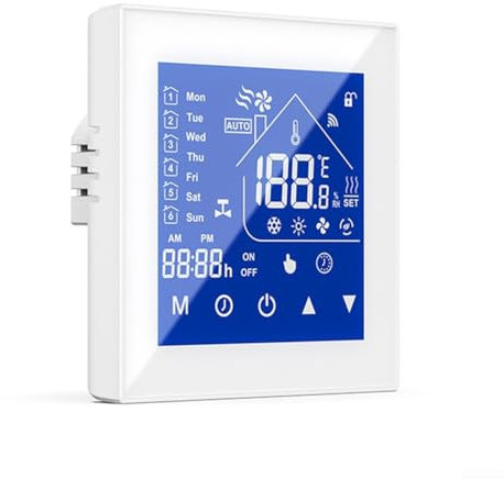 Termostato programable para habitación, controlador de temperatura ambiental, termostato de calefacción, termostato de control inalámbrico, pantalla táctil de voz (caldera montada en la pared, blanco)