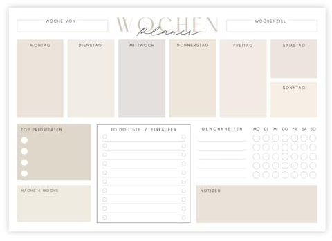 Wochenplaner A4 Block – 50 Seiten zur Wochenplanung, To-Do-Liste und Zielsetzung – Strukturierter Wochenplaner für mehr Produktivität und Organisation im Alltag