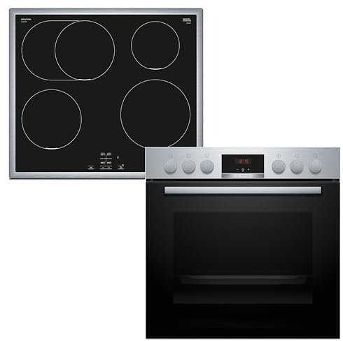 Bosch HND415LS62, Einbauherd-Set Serie 4, Bestehend aus HEA513BS4 Herd, 60 x 60 cm, 3D Heißluft, LED Display & NIF645CB5E Induktionskochfeld, Bräterzone, Restwärme, Edelstahlrahmen
