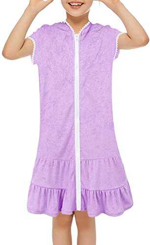 Black Child Cover Swimsuit Coverup Zip Beach Swimsuit Bathrobe with Hood Absorbent Beach Link Chain Silver, purple, 3-4 Years