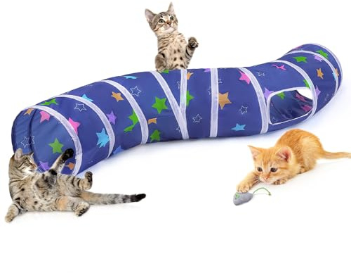 Hedgeink Katzentunnel S-förmig mit Spielzeugball – Faltbarer Katzenspielzeug Tunnel & Peekaboo Katzenhöhle für Katzen, Kaninchen, Meerschweinchen & Frettchen
