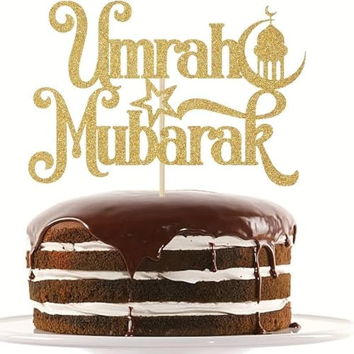 Umrah Mubarak großer goldener Glitzerkuchenaufsatz für muslimische islamische Umrah-Party