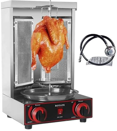 Shawarma-Grill, DöNer-Kebab-Maschine, Gas-Gyrogrill – 360° Drehbarer Vertikaler Drehspieß FüR Den Heimgebrauch – FüR HäHnchenbraten, Truthahnbraten, Tacos – Grill Grillofen,110V-Silver