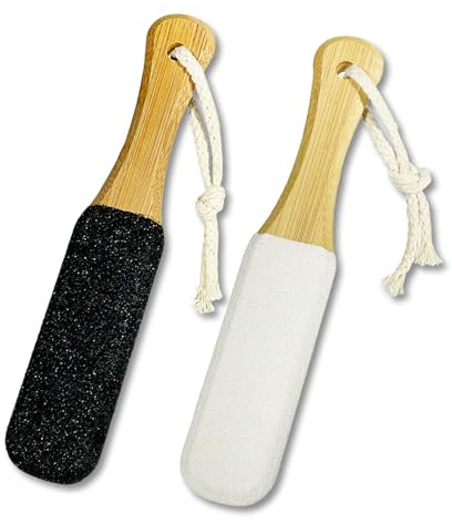 Bliceon Doppelseitige Fußfeile und Bimsstein-Schrubber mit Holzgriff, entfernt effektiv harte Haut und wird verwendet, um trockene abgestorbene Haut, Hühneraugen und Schwielen zu entfernen, Schwarz