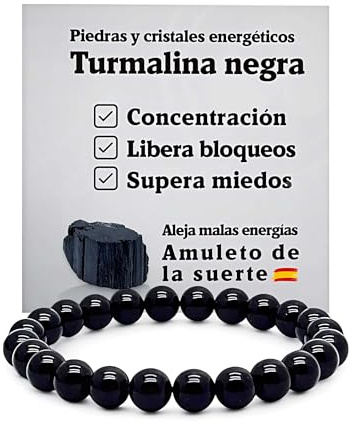 arana's® - Pulsera de piedras naturales auténticas - Bolas de 8mm con hilo elástico - Talla 19 cm para hombre o mujer | Amatista, Ojo de Tigre, Lapislázuli, Turmalina, Cuarzo Rosa (Turmalina)
