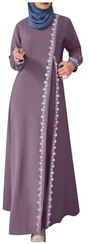 2025 - Damen Abaya Langarm Muslimisches Kleid Gebetskleidung Lässiger Kaftan Kimono Kleid Damen (Purple, L)