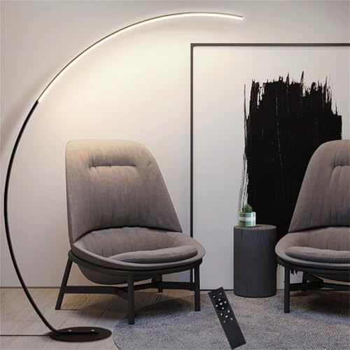 Lámpara de pie arqueada moderna regulable con control remoto de 170 cm con 3 temperaturas de color, color negro. Lámpara de pie alta, lámpara de lectura para dormitorio, oficina y sala de estar.