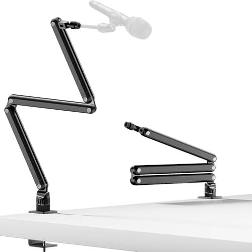 Yazoni Microphone Boom Arm, Low Profile Mic Arm Stand with Desk Mount Clamp, Screw Adapter, Hidden Cable Channels, Adjustable Mic Stand for Boom Stick Microphone, for Podcast Gaming Streaming Studio